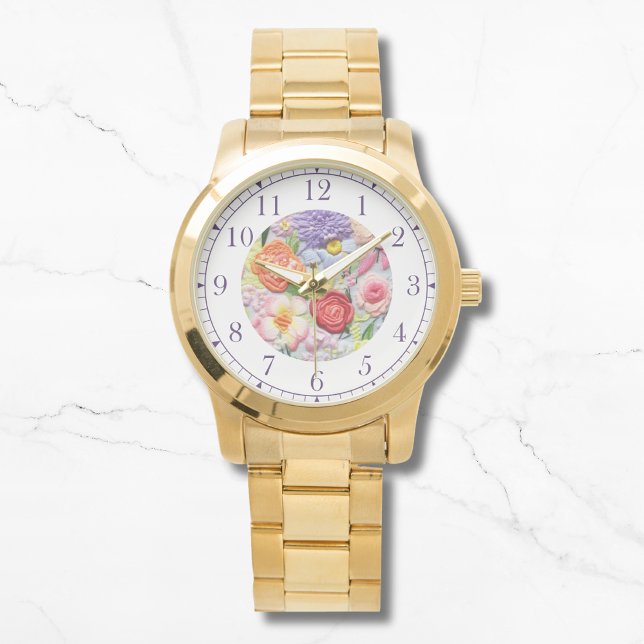 Colourful Faux Embroidered Floral Stylish Womans Watch (Creator Uploaded)