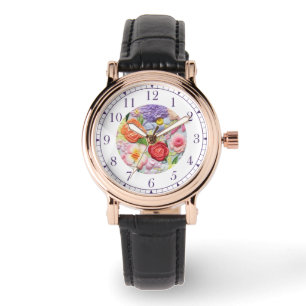 Colourful Faux Embroidered Floral Stylish Womans Watch