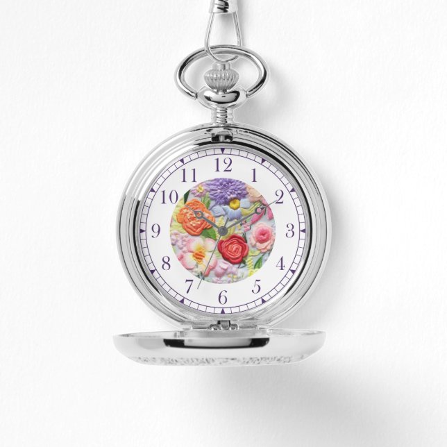 Colourful Faux Embroidered Floral Stylish Womans Watch (Front)