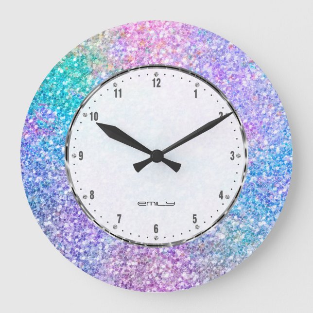 Colourful Faux Glitter And Sparkles Large Clo Large Clock (Front)