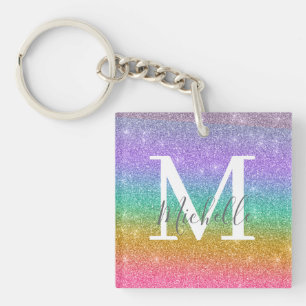 Colourful Faux Glitter Personalised Monogram Name Key Ring