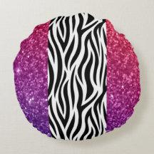 Colourful Faux  Glitter Zebra Print Throw Pillow
