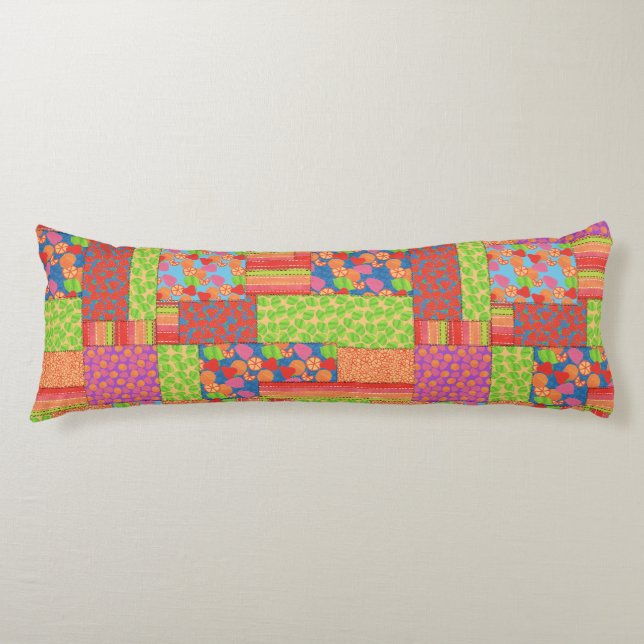 Colourful Faux Patchwork of Summer Fruits Patterns Body Cushion (Front)