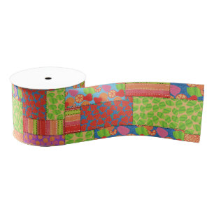 Colourful Faux Patchwork of Summer Fruits Patterns Grosgrain Ribbon