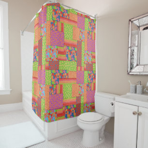 Colourful Faux Patchwork of Summer Fruits Patterns Shower Curtain