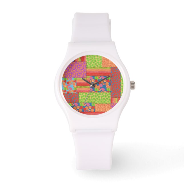 Colourful Faux Patchwork of Summer Fruits Patterns Watch (Front)