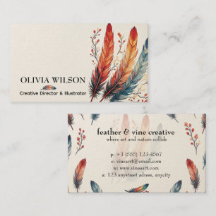Colourful Feather and Autumn Branches Business Card