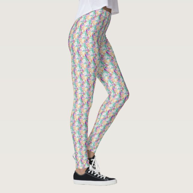 Colourful feather and beads boho pattern leggings (Right)