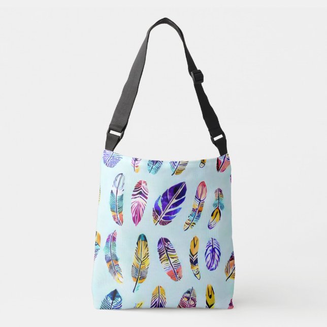 Colourful Feather Pattern Crossbody Bag (Front)