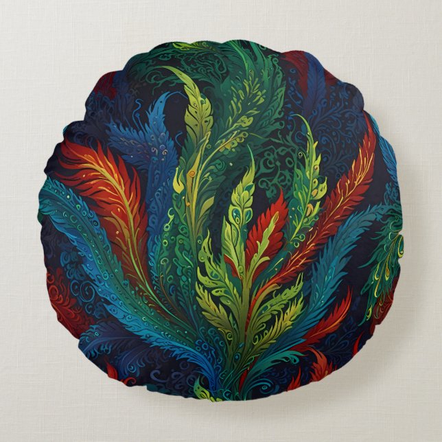 Colourful Feather pattern Round Cushion (Front)