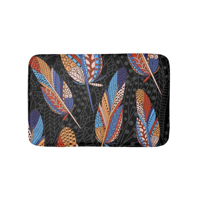 Colourful Feather Pattern Seamless Background. Bath Mat (Front)
