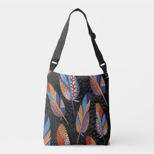 Colourful Feather Pattern Seamless Background. Crossbody Bag