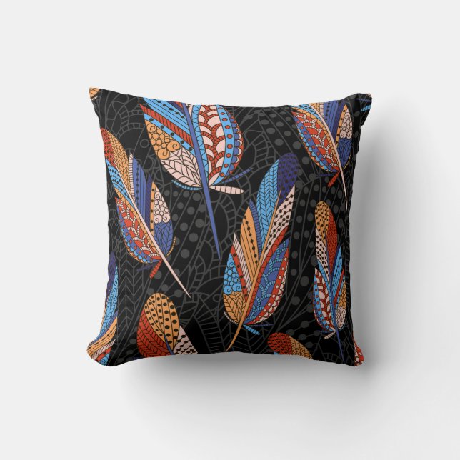 Colourful Feather Pattern Seamless Background. Cushion (Front)