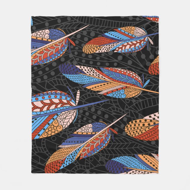 Colourful Feather Pattern Seamless Background. Fleece Blanket (Front)