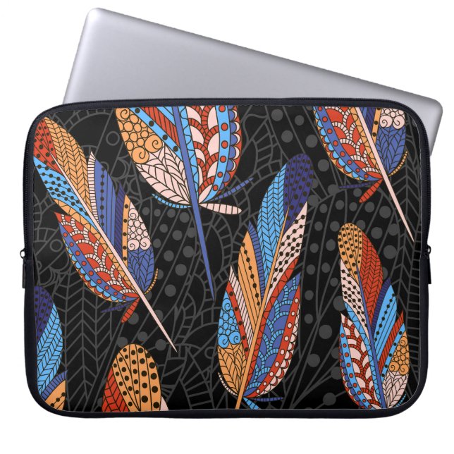 Colourful Feather Pattern Seamless Background. Laptop Sleeve (Front)