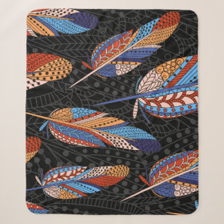 Colourful Feather Pattern Seamless Background. Sherpa Blanket