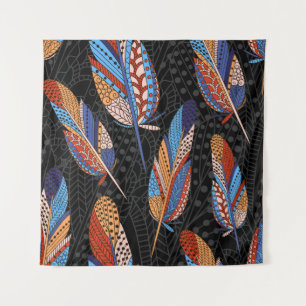 Colourful Feather Pattern Seamless Background. Tapestry