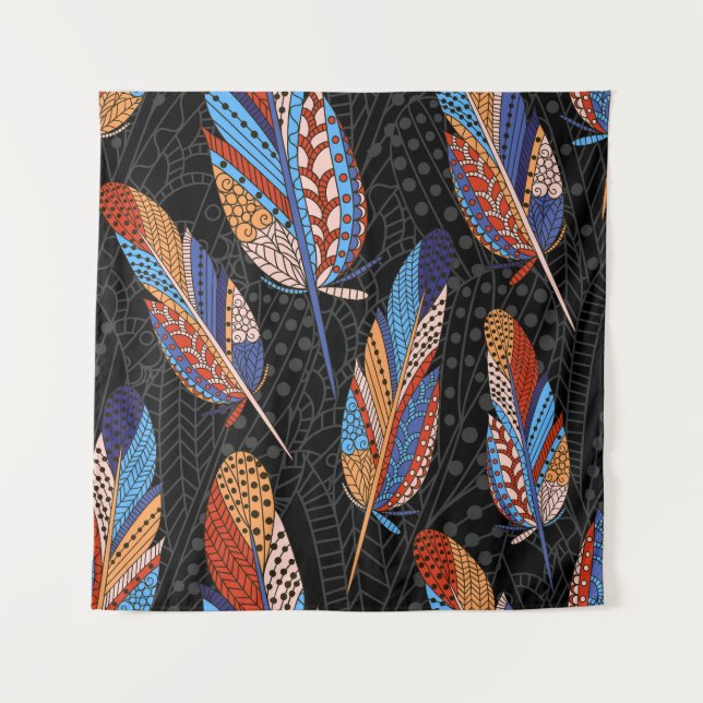 Colourful Feather Pattern Seamless Background. Tapestry (Front)
