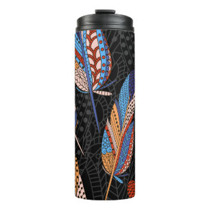 Colourful Feather Pattern Seamless Background. Thermal Tumbler