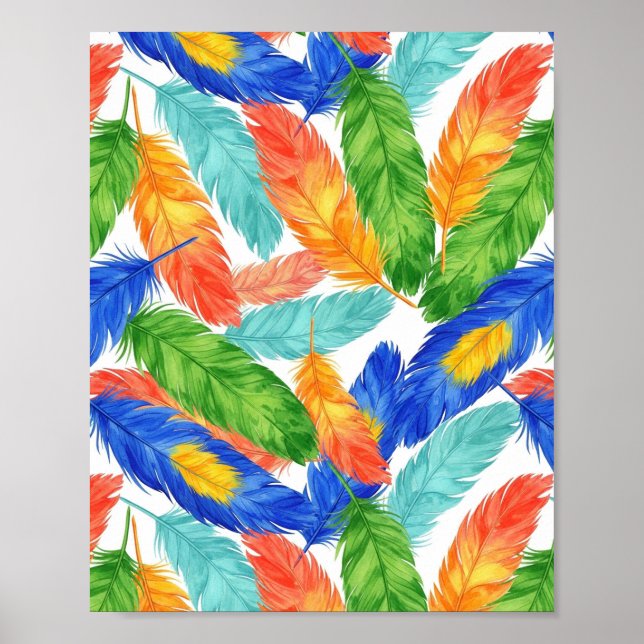 Colourful Feather Pattern — Watercolor Feather Poster (Front)