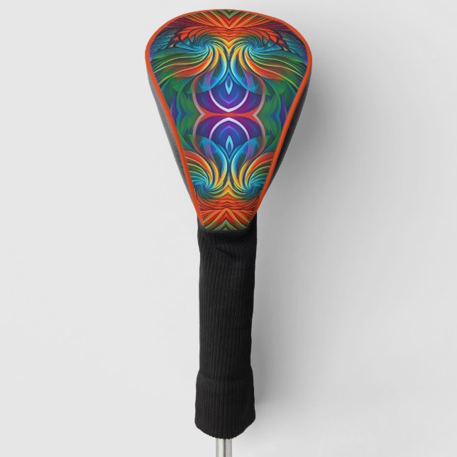 Colourful feather swirl golf head cover (Front)