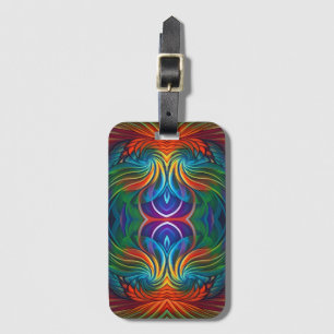 Colourful feather swirl luggage tag