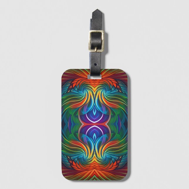 Colourful feather swirl  luggage tag (Front Vertical)