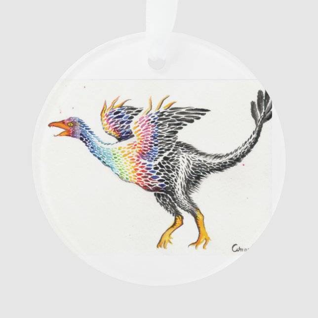 Colourful feathered dinosaur ornament (Front)