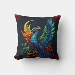 Colourful Feathered Phoenix Bird Pattern  Cushion