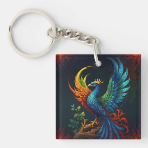Colourful Feathered Phoenix Bird Pattern  Key Ring