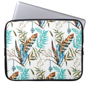 Colourful Feathers And Blue Crystals Laptop Sleeve