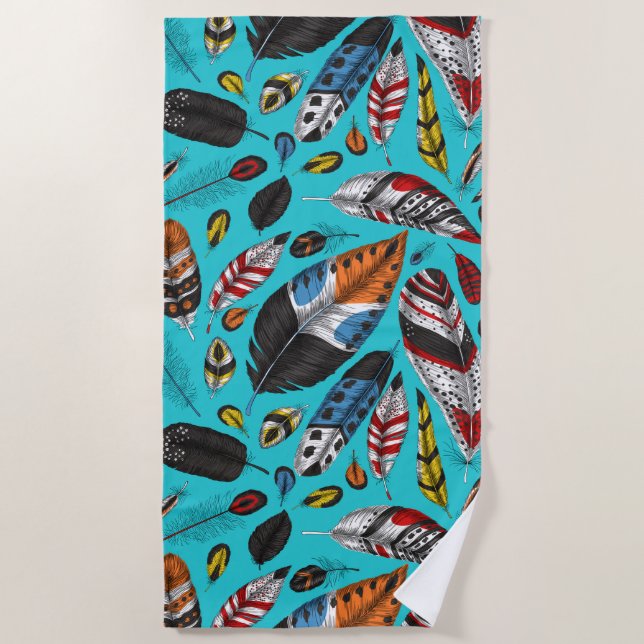 Colourful feathers beach towel (Front)