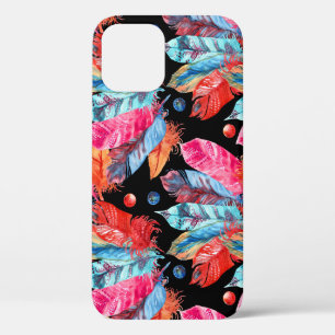 Colourful feathers, boho, seamless, vibrant. iPhone 12 case