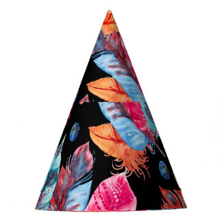 Colourful feathers, boho, seamless, vibrant. party hat