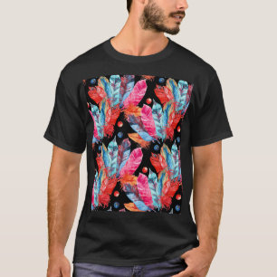Colourful feathers, boho, seamless, vibrant. T-Shirt