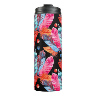 Colourful feathers, boho, seamless, vibrant. thermal tumbler