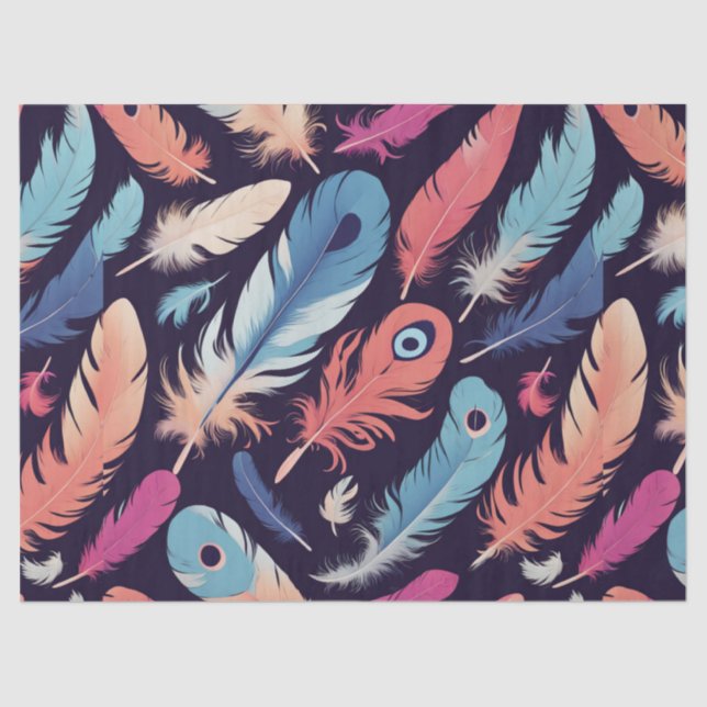 Colourful Feathers Decoupage Tissue Craft Paper (Front)