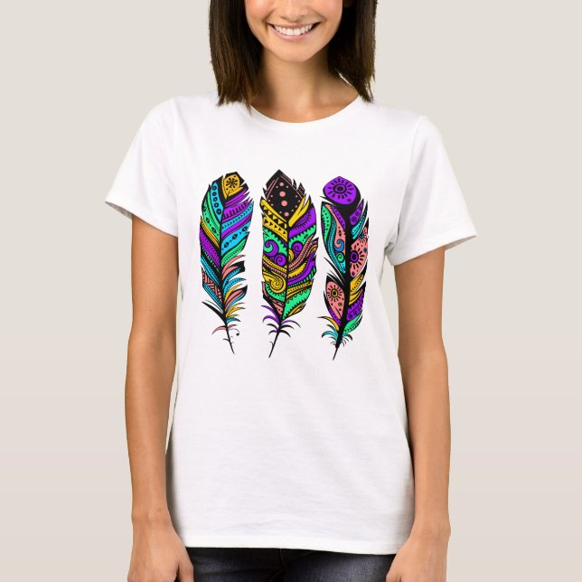 Colourful Feathers Illustration T-Shirt (Front)