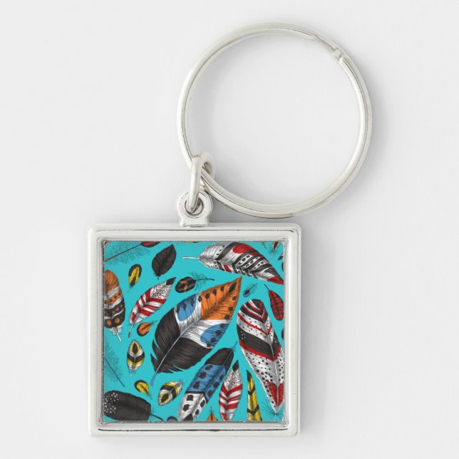 Colourful feathers key ring (Front)