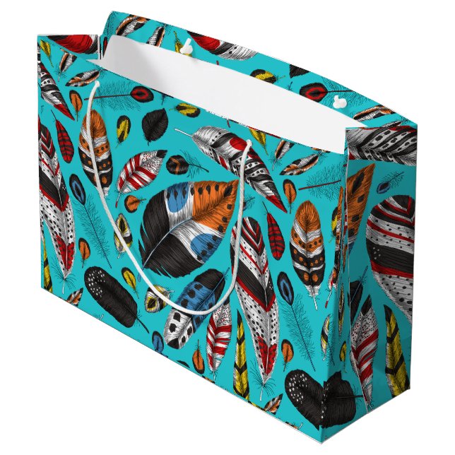 Colourful feathers large gift bag (Back Angled)