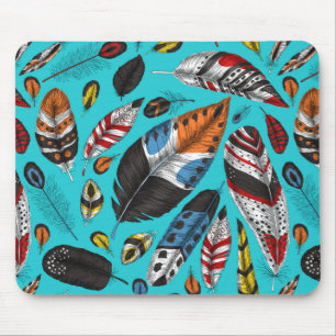 Colourful feathers mouse mat