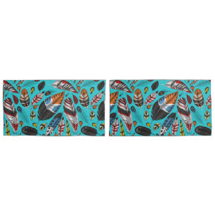 Colourful feathers pillowcase