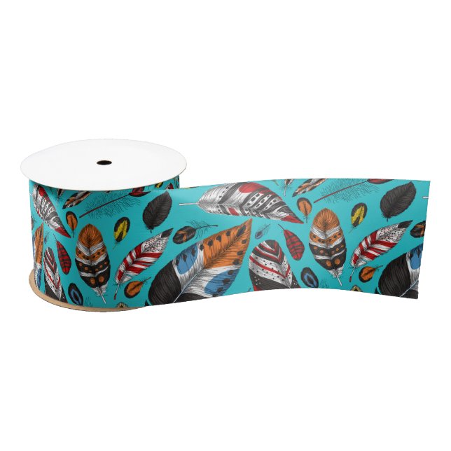 Colourful feathers satin ribbon (Spool)