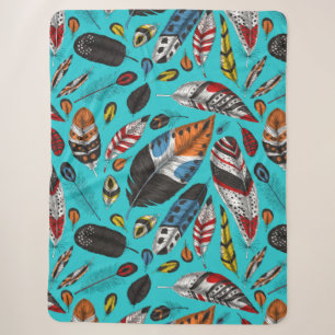 Colourful feathers sherpa blanket