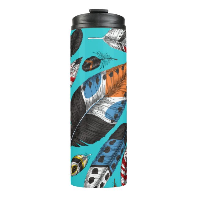 Colourful feathers thermal tumbler (Front)