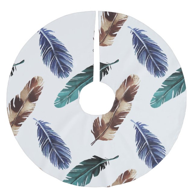 Colourful Feathers Tribal Texture Brushed Polyester Tree Skirt (Front)