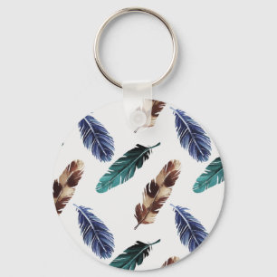 Colourful Feathers Tribal Texture Key Ring