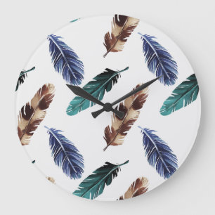 Colourful Feathers Tribal Texture Large Clock