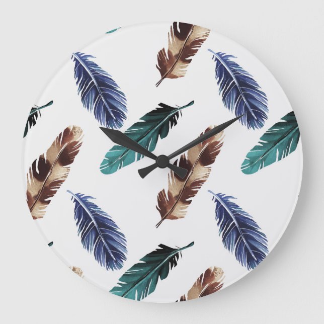 Colourful Feathers Tribal Texture Large Clock (Front)