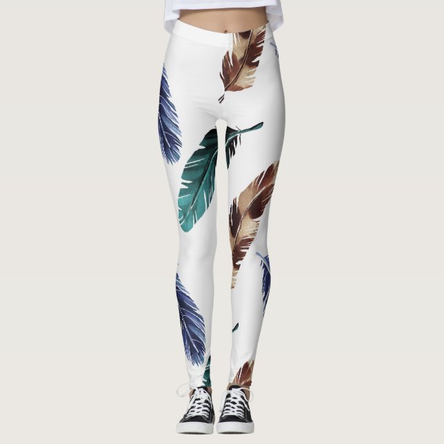 Colourful Feathers Tribal Texture Leggings (Front)
